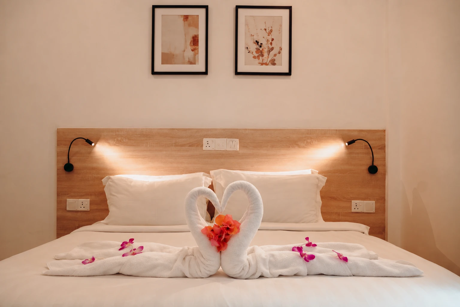 Comfortable room with towel swans